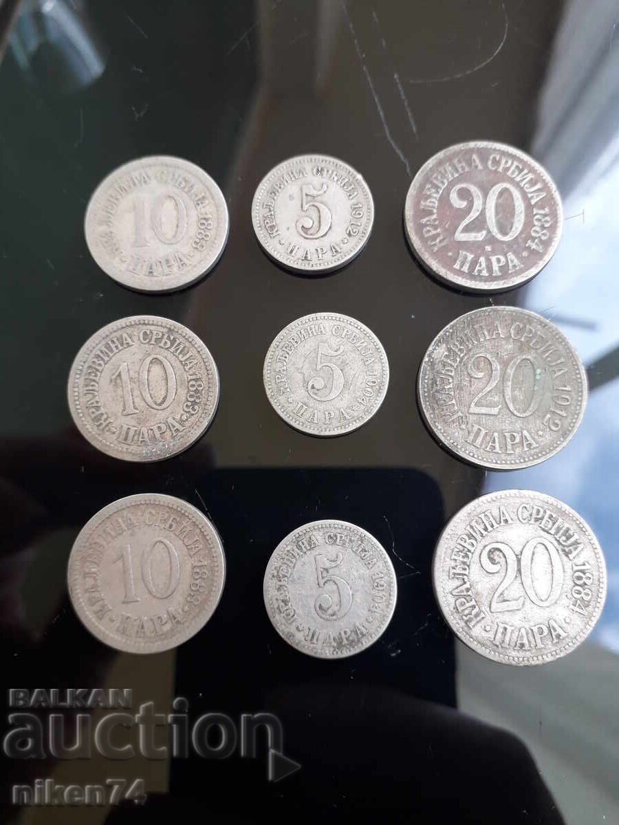 Lot ot 9 moneti stara Sŭrbiya