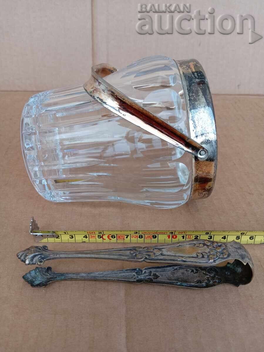 bol antic argintat pentru gheață și clește, cristal - 5