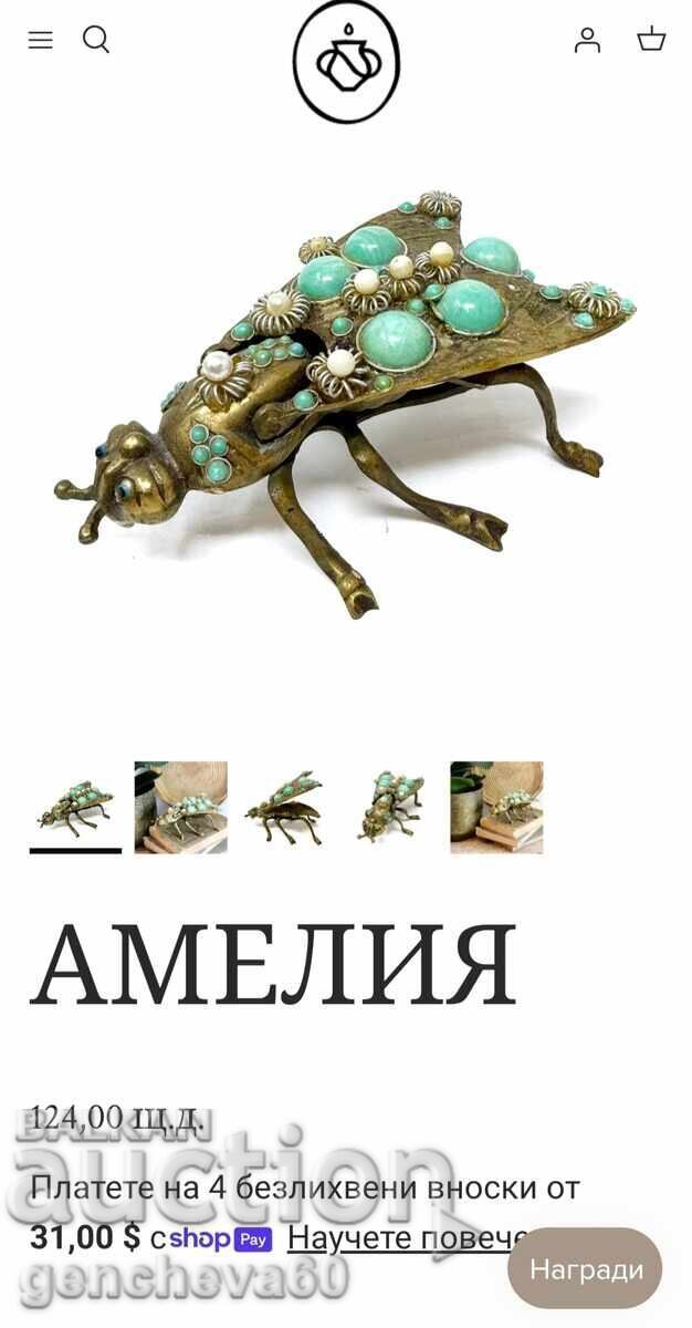 Figurină retro din alamă reprezentând o insectă, cutiuță pentru bijuterii - Amalia - 7