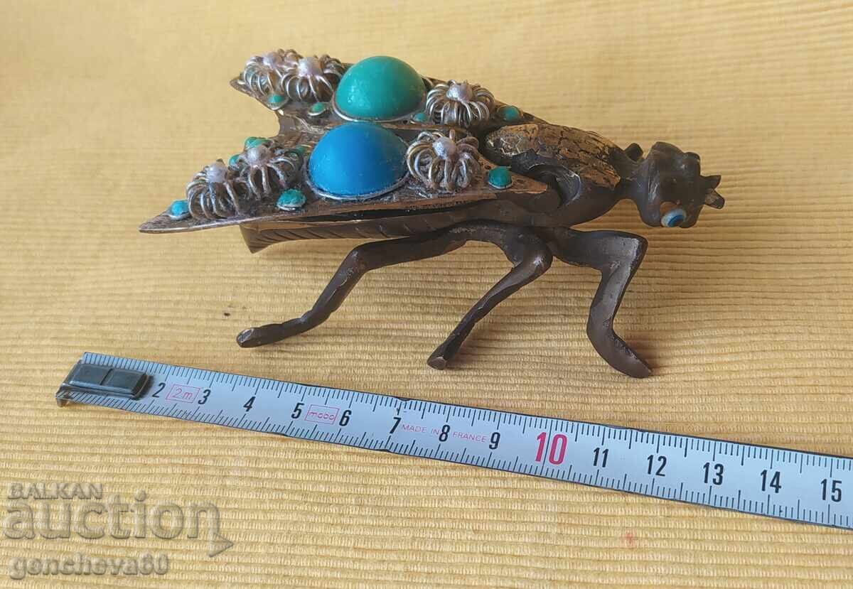 Figurină retro din alamă reprezentând o insectă, cutiuță pentru bijuterii - Amalia