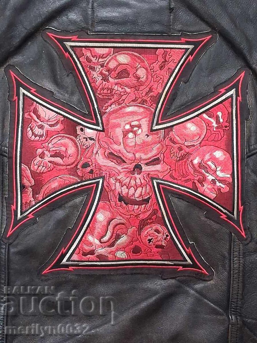 Licitație Vestă de motociclist, vestă veche cu cruce din piele naturală