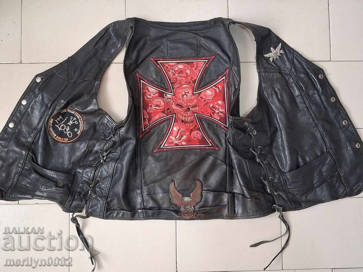 Vestă de motociclist, vestă veche cu cruce din piele naturală - 7