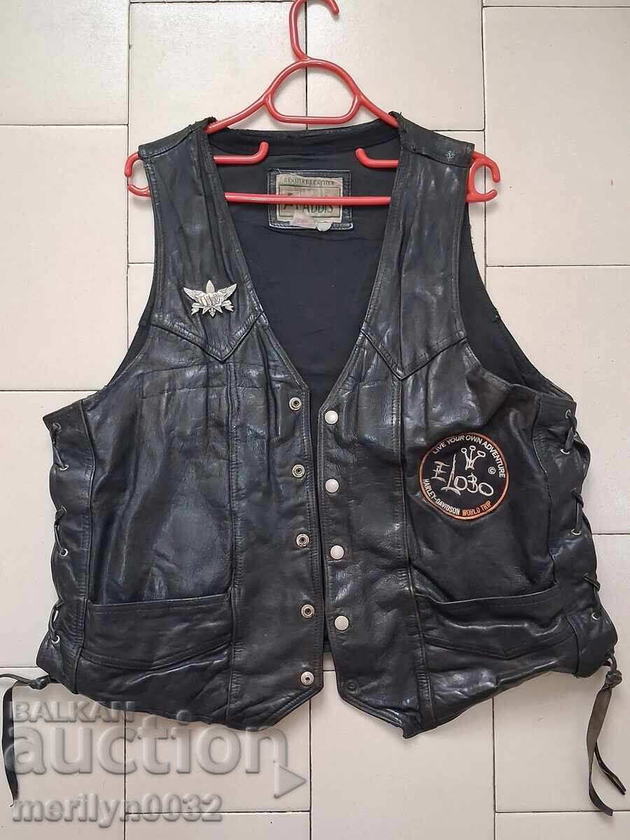 Vestă de motociclist, vestă veche cu cruce din piele naturală