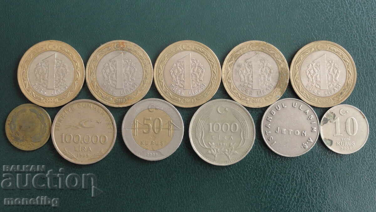 Turcia - Monede (10 bucăți) + jeton cu preț € 3.40 | 6.65 BGN