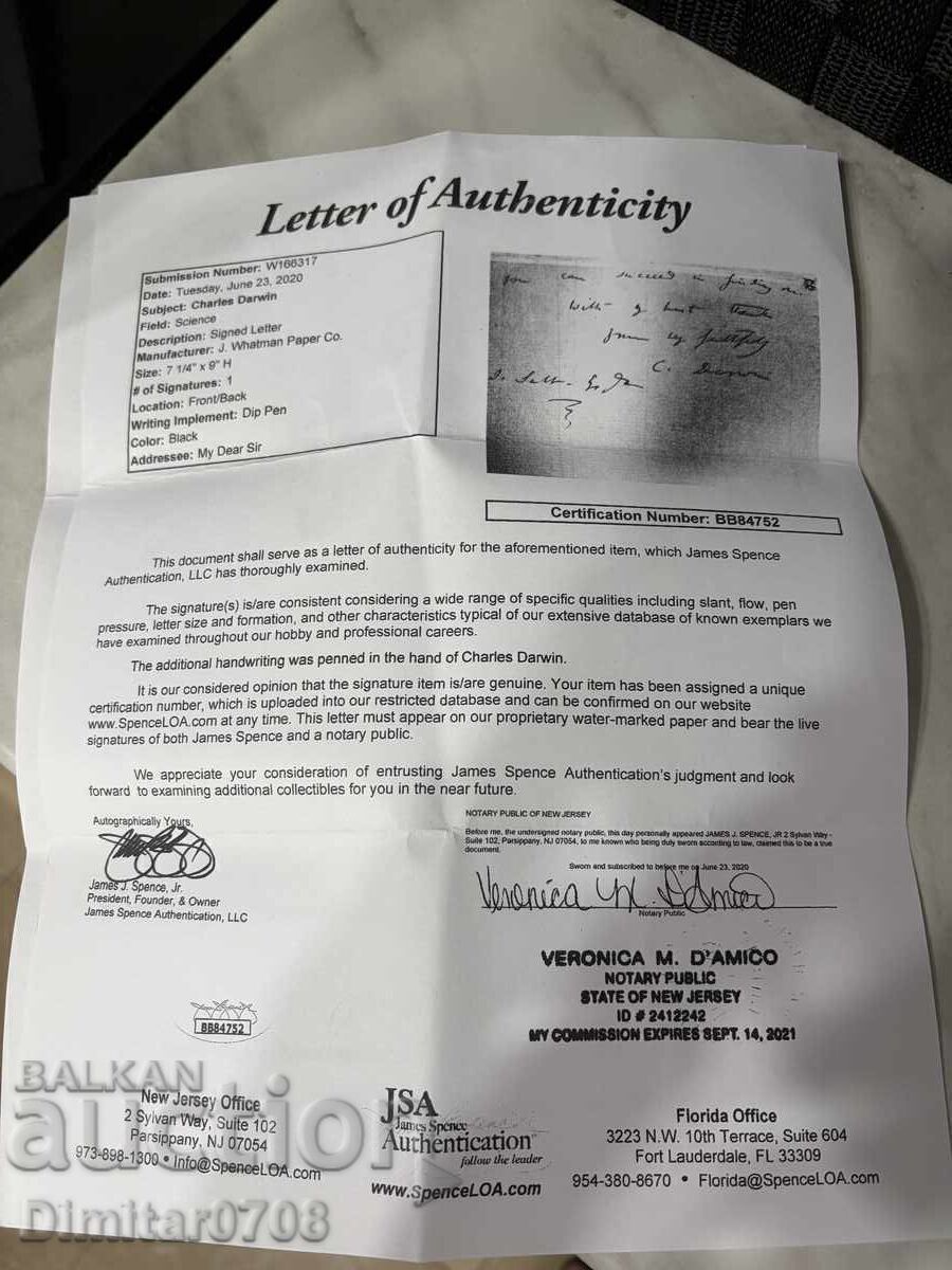 Πρωτότυπο χειρόγραφο του ΤΣΑΡΛΣ ΝΤΑΡΓΟΥΙΝ. Διπλά πιστοποιημένο! / II - 6