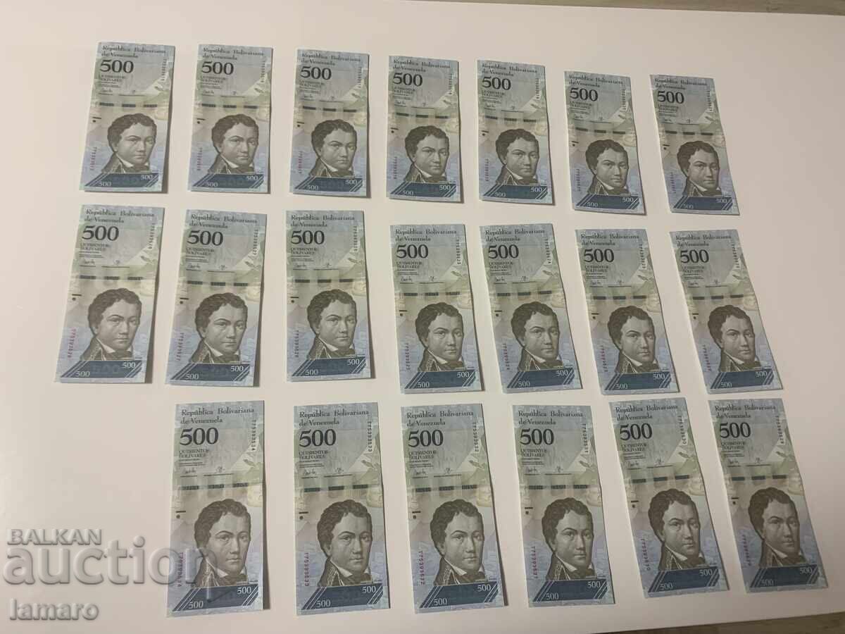 Παρτίδα 20 τραπεζογραμματίων 500 μπολιβάρ Βενεζουέλας UNC