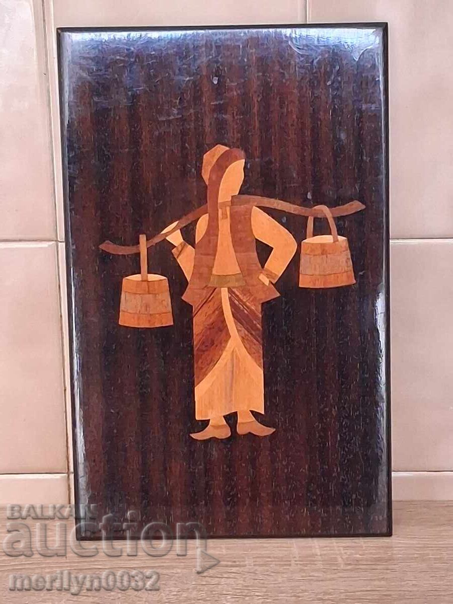 Tablou în ramă de lemn INTARZIE fată cu donițe pentru apă