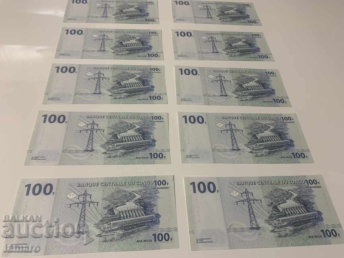 Παράδοση Παρτίδα 10 τραπεζογραμματίων 100 φράγκα Κονγκό UNC
