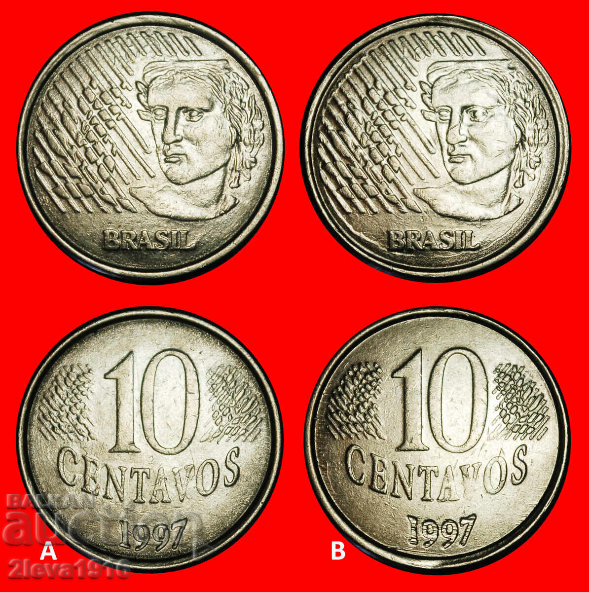 Ⰺ LAUREL HEAD (1994-1997): БРАЗИЛИЯ★ 10 СЕНТАВО 1997! 2 МОНЕТИ