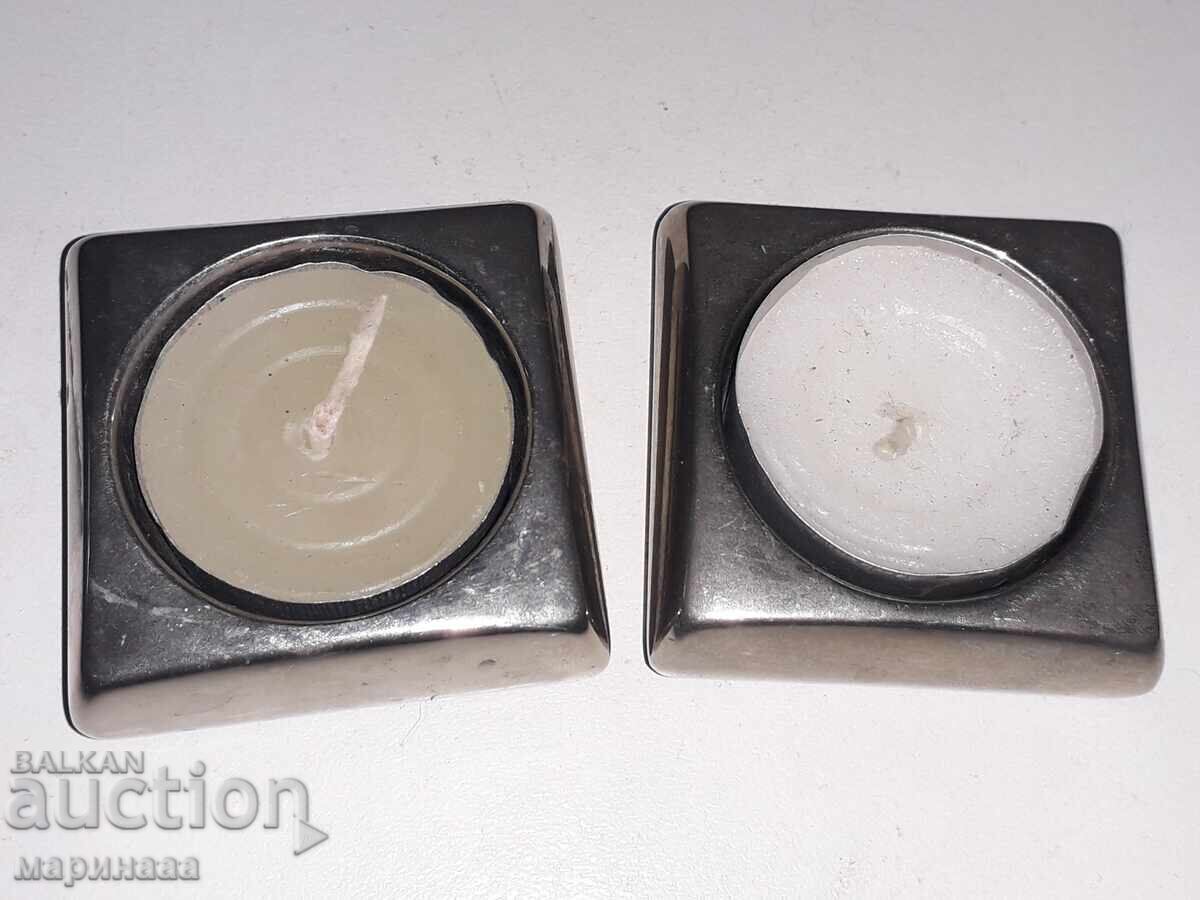 Licitație SFEȘNICE MASIVE. BRONZ ARGINTAT. 336 GR