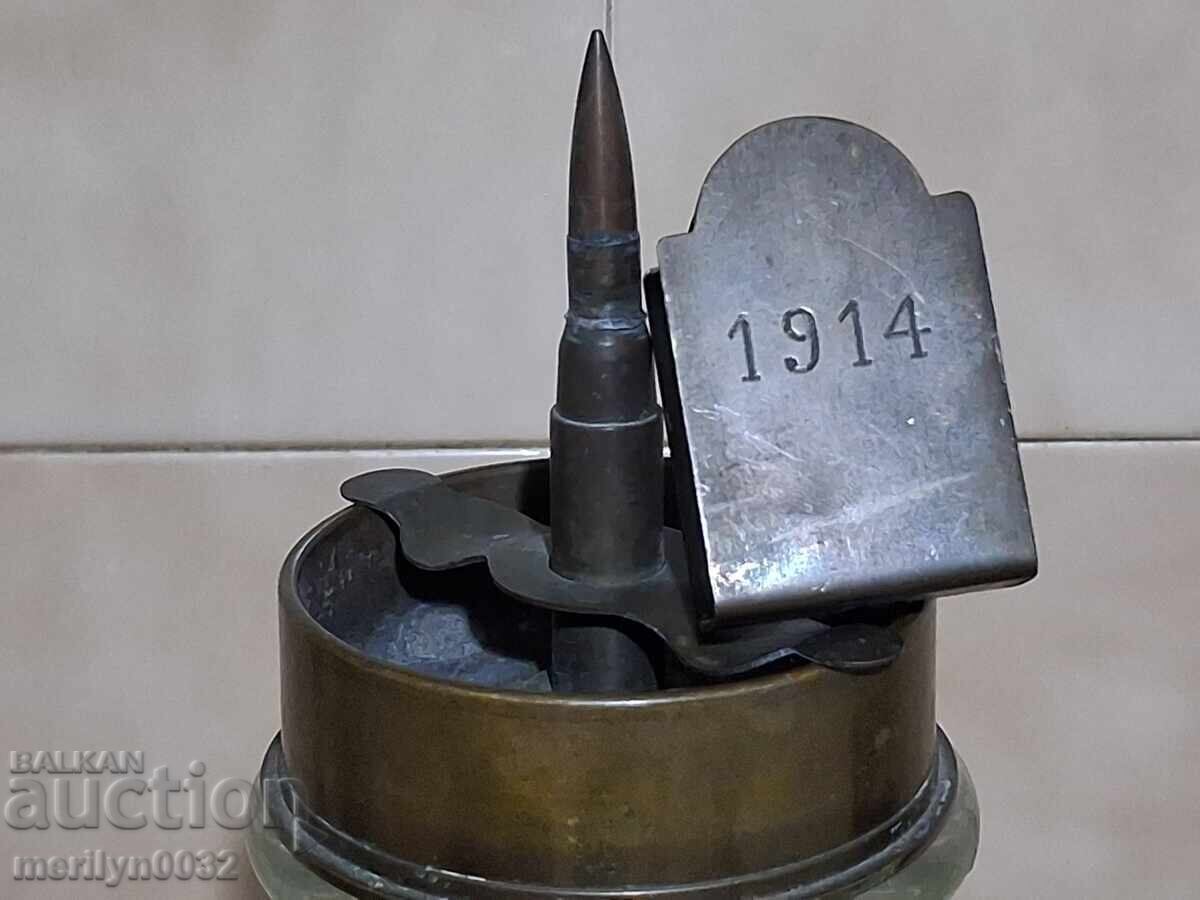 Scrumieră de ofițer cu suport de chibrituri, artă de tranșee din Primul Război Mondial, alamă - 6