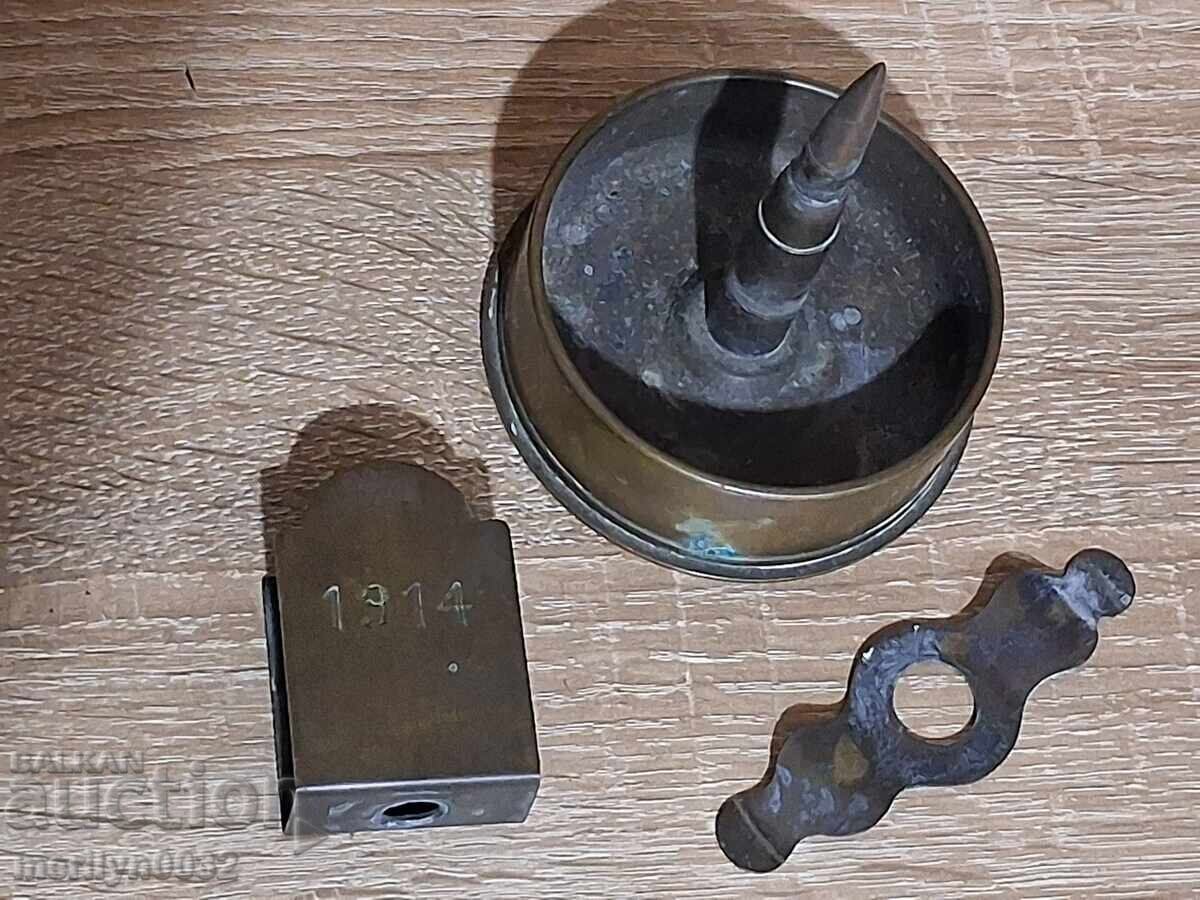 Scrumieră de ofițer cu suport de chibrituri, artă de tranșee din Primul Război Mondial, alamă - 7