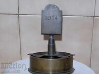 Scrumieră de ofițer cu suport de chibrituri, artă de tranșee din Primul Război Mondial, alamă