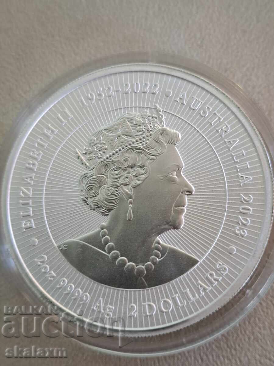 Παράδοση Ασήμι 2 oz. 2023 Κενγκουρό με μικρό