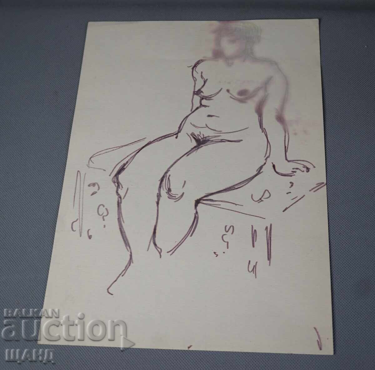 Стара Майсторска рисунка картина еротика голо тяло