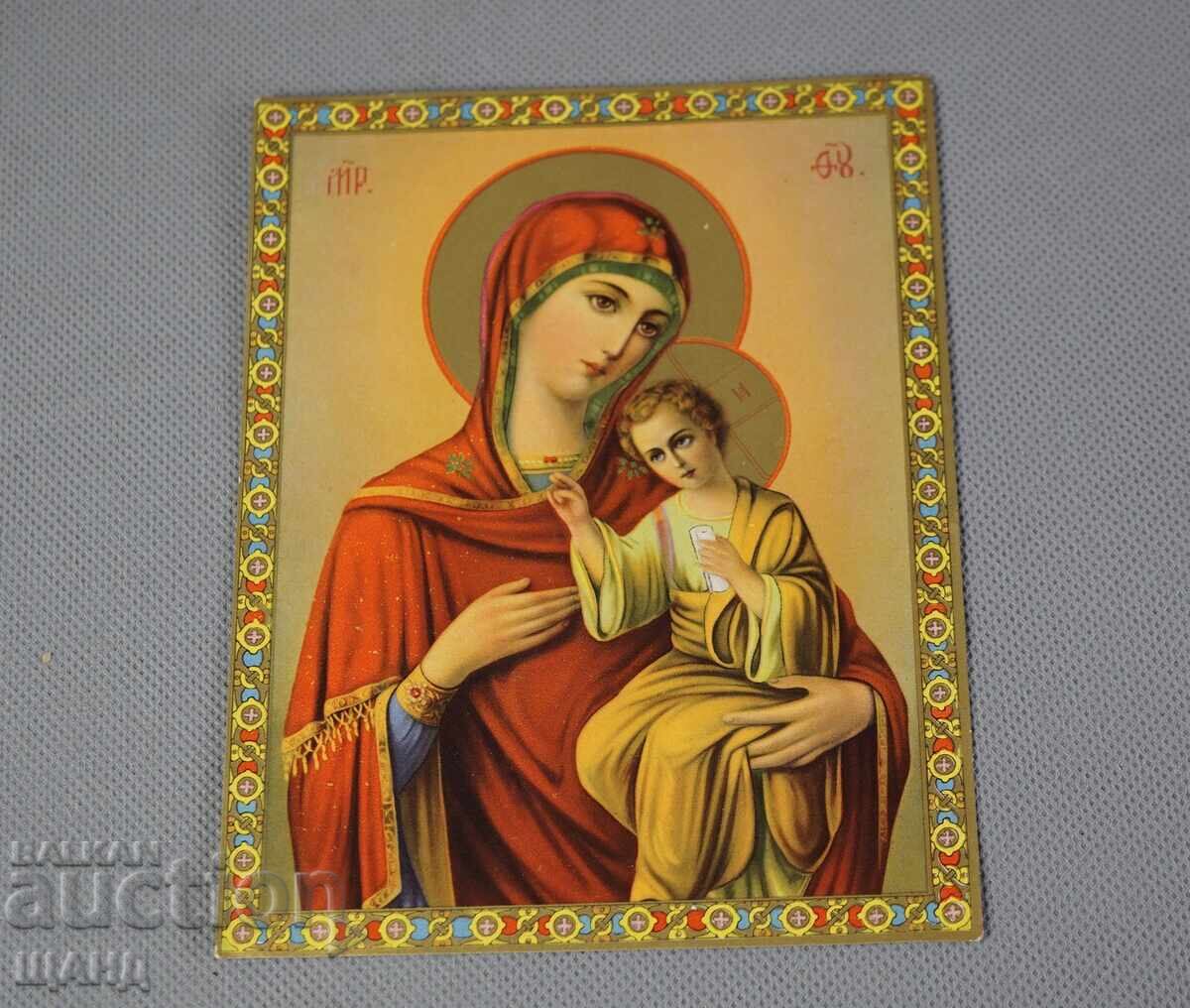 Παλαιά λιθογραφία εικόνα Παναγία με το Θείο Βρέφος