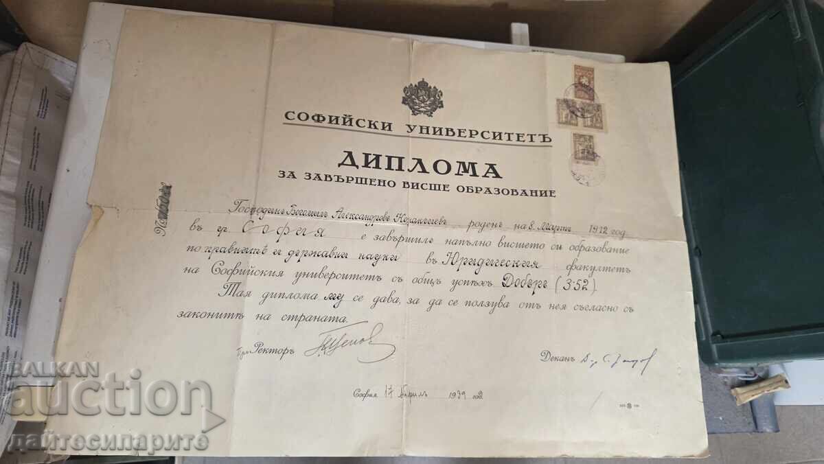 Sofia University Diploma-1939