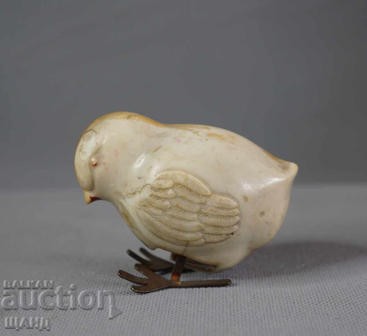 Jucărie mecanică veche din plastic, figurină pui