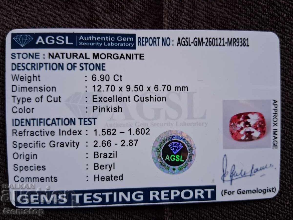 ΧΑΜΗΛΗ ΤΙΜΗ ΕΚΚΙΝΗΣΗΣ! 6.90 καράτια φυσικός μοργανίτης σε κοπή cushion με πιστοποίηση AGSL από 1€! - 7