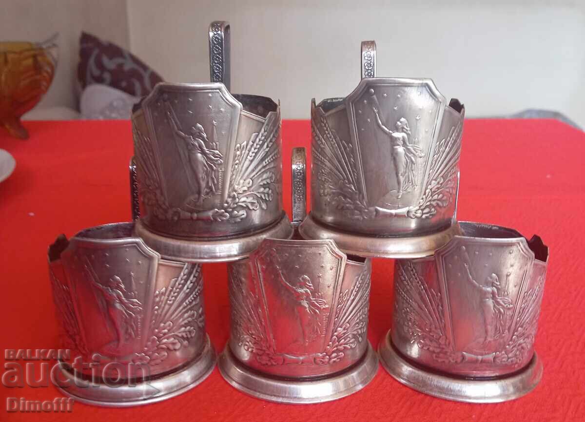 Ρωσικά επάργυρα κουτάλια από μελχίορ, 5 τεμάχια