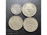 4 PIECES OF SILVER COINS 20 50 LEVA 1930 50 LEVA 1934
