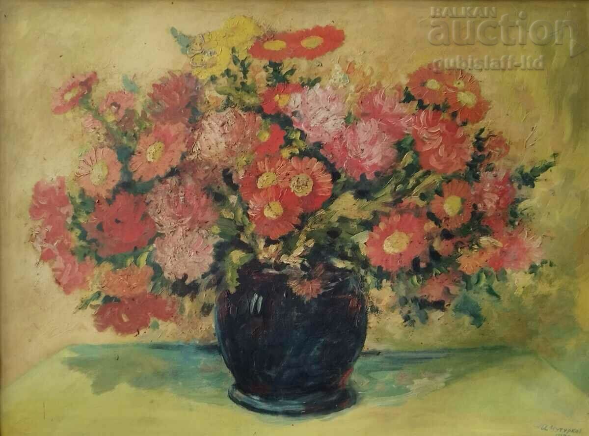 Tablou, natură statică, pictor Ilia Ciuturkov, 1980 cu preț € 145.00 | 283.60 BGN