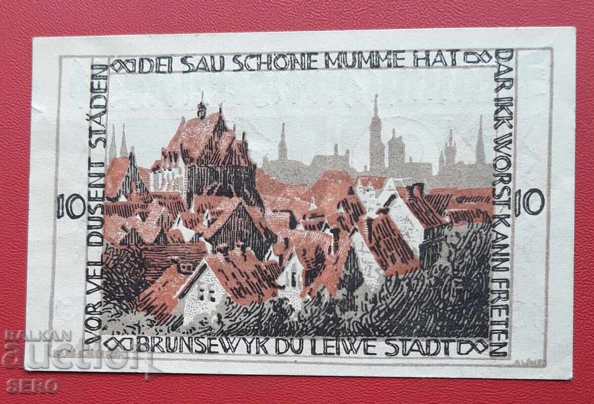 Bancnotă-Germania-Braunschweig-10 pfennigi 1921 cu preț € 1.00 | 1.96 BGN