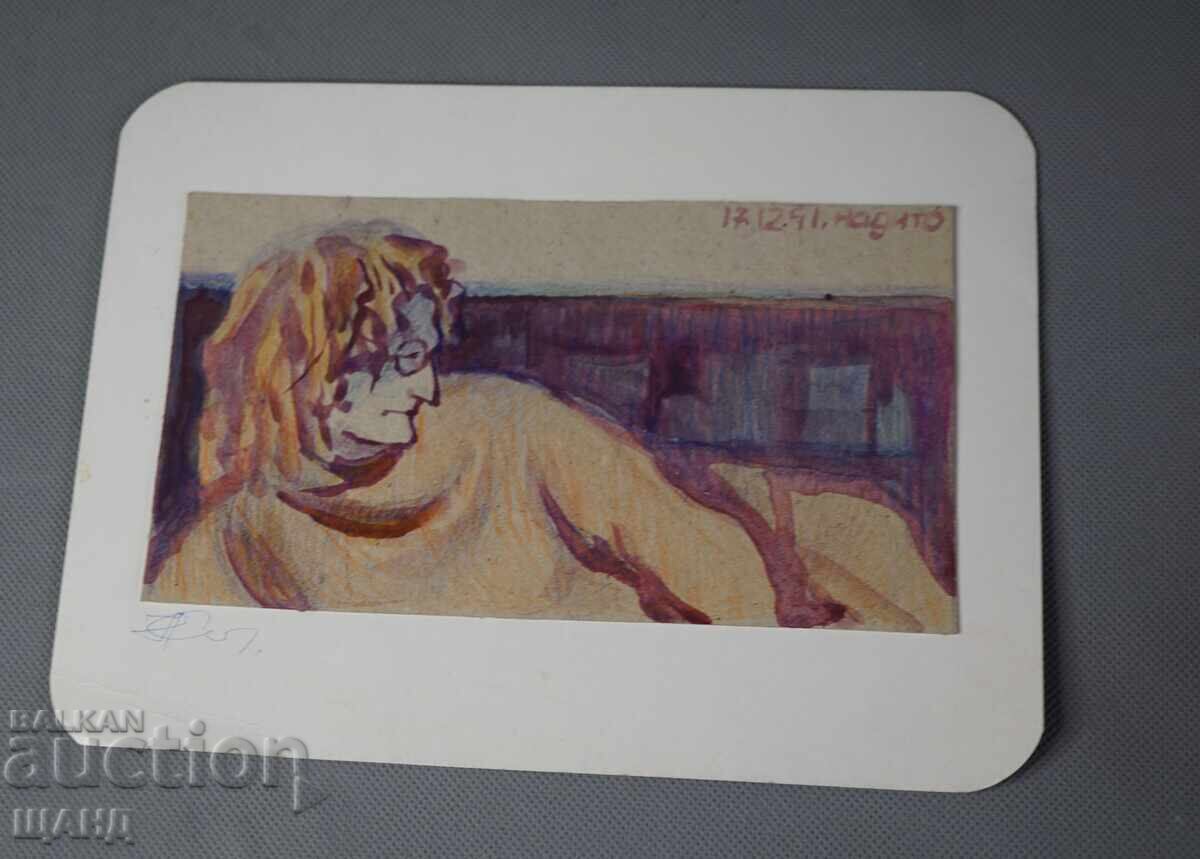 Παλαιό αριστουργηματικό σχέδιο ακουαρέλα προσωπογραφία