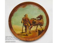 Παλιός πίνακας ζωγραφικής, ελαιογραφία σε ξύλινο πιάτο