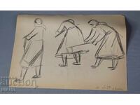 1959 Desen vechi de maestru tablou femei cu sape