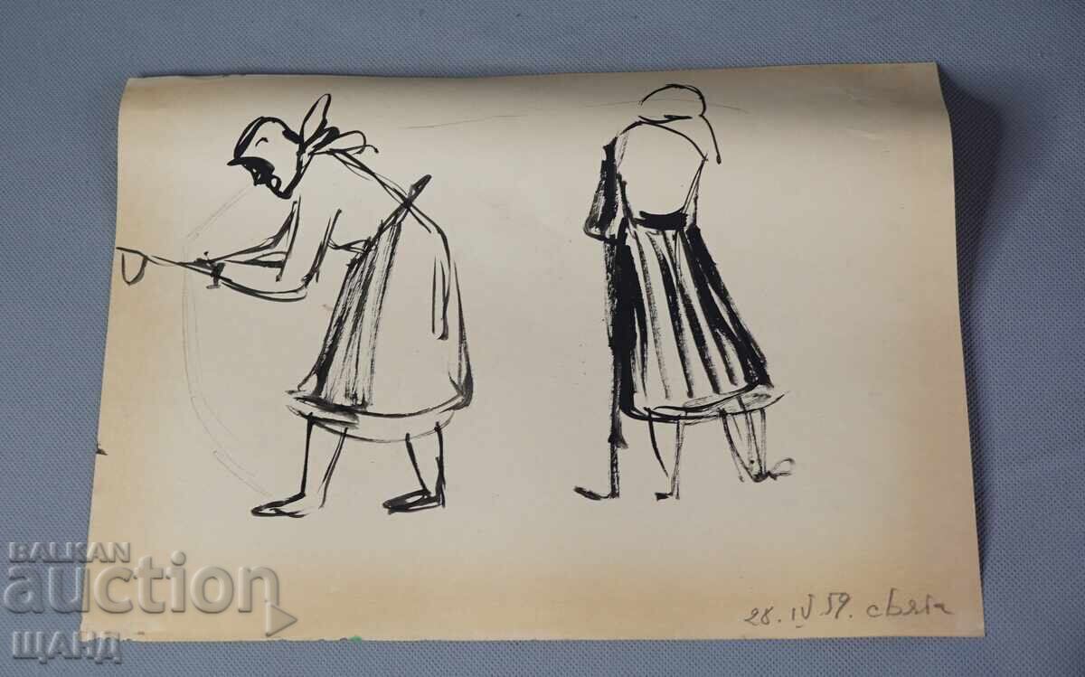 1959 Desen vechi de maestru tablou femei cu sape