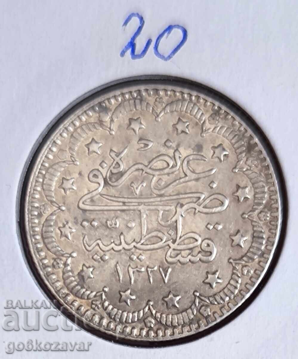 Οθωμανική Αυτοκρατορία 5 κουρούς 1327 (1909) Ασημένιο κορυφαίο νόμισμα!