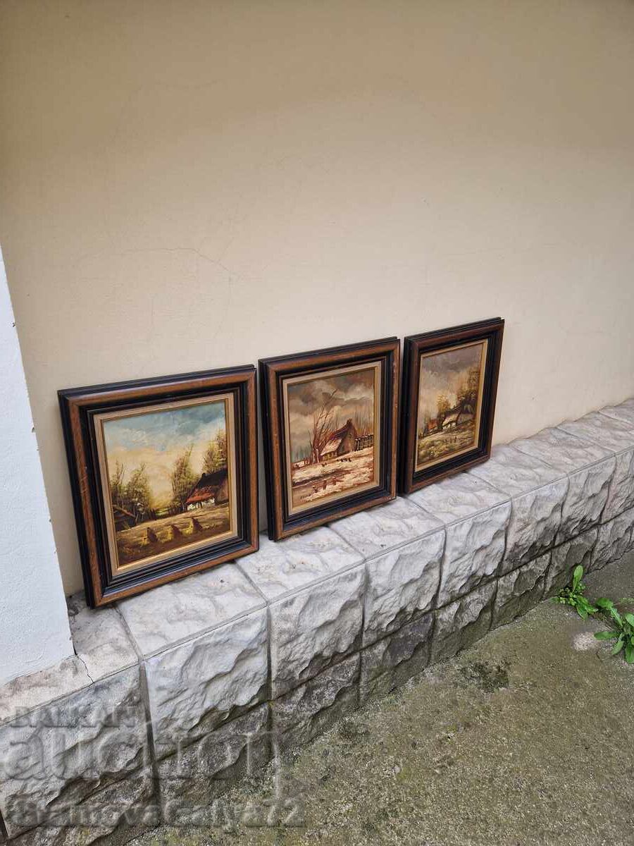Licitație Lot minunat de 3 tablouri antice de autor, ulei pe pânză
