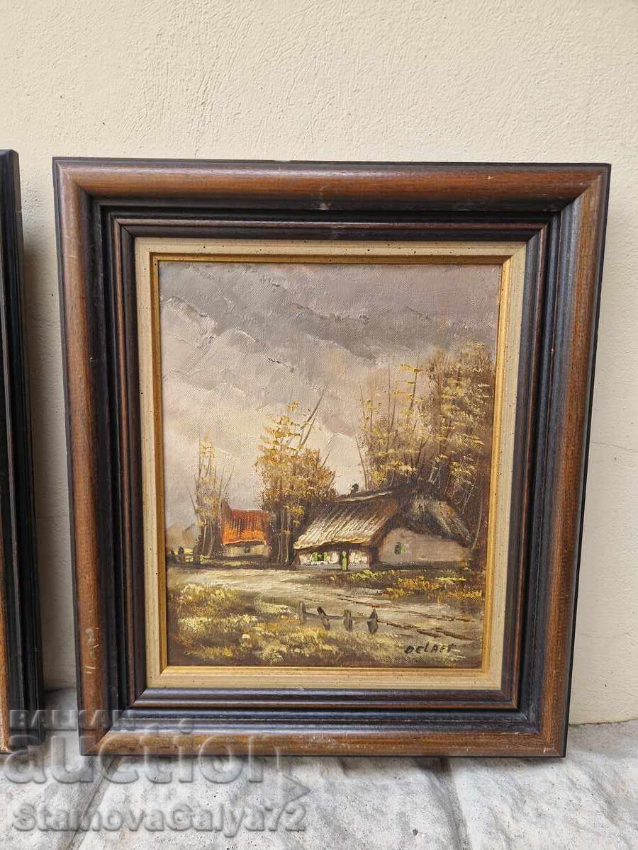 Lot minunat de 3 tablouri antice de autor, ulei pe pânză - 5