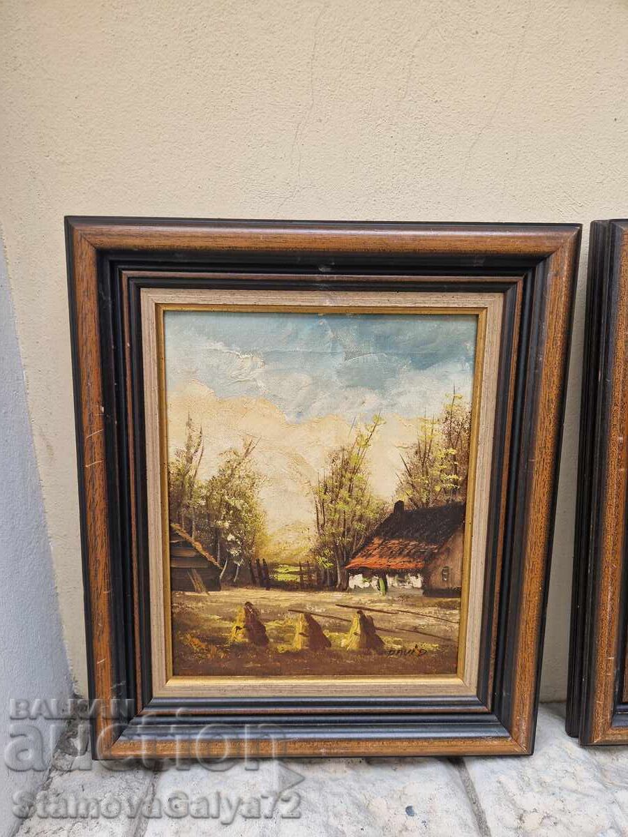 Lot minunat de 3 tablouri antice de autor, ulei pe pânză - 7