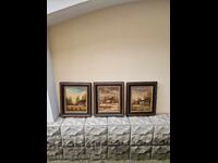 Прекрасен лот от 3 антикварни авторски картини масло платно