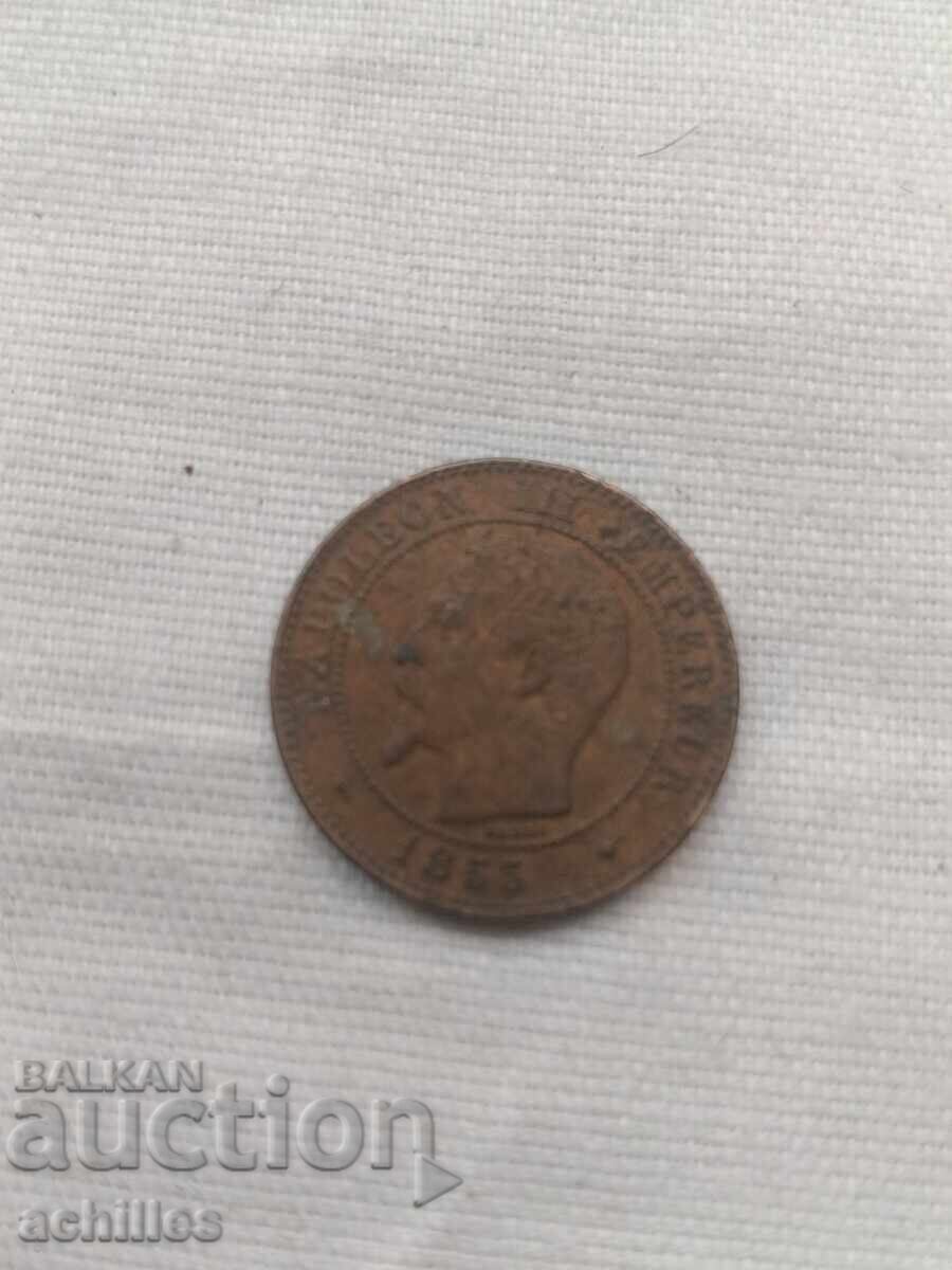 French copper coin deux centimes 1855 with price € 2.00 | 3.91 BGN