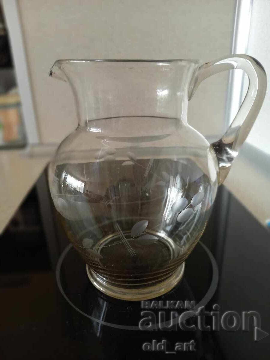 Veche carafă de sticlă pentru vin, sticlă gravată - 5 Veche carafă de sticlă pentru vin, sticlă gravată - 5