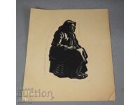 Стара Майсторска рисунка графика литография стара жена