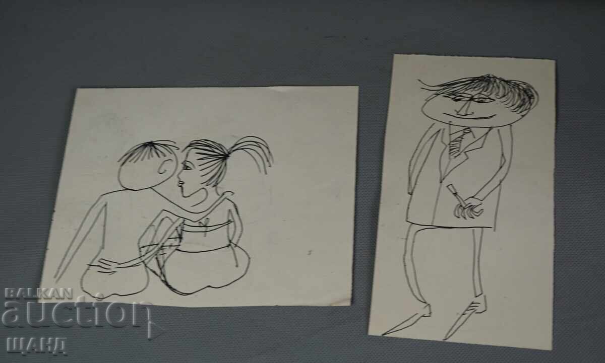 2 Old Master ink caricature drawings with price € 2.25 | 4.40 BGN