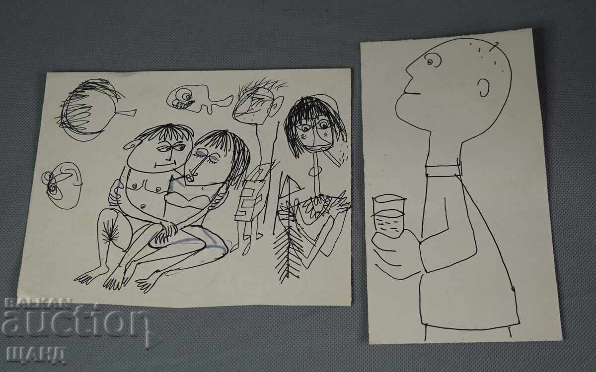 2 Old Master ink caricature drawings