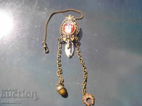 ANTIQUE JEWELRY BROOCH ALBERT CHAIN FOR POCKET WATCH ENAMEL MOSAIC