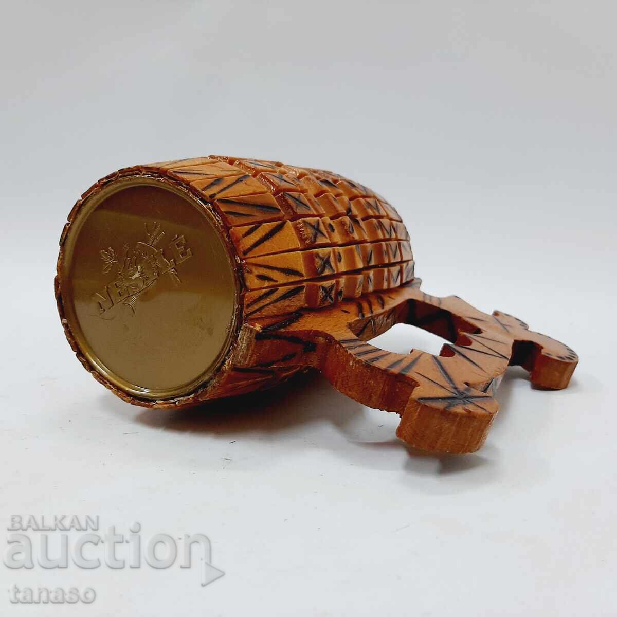 Cană veche din lemn pirogravat cu sticlă în interior (5.2) - 7