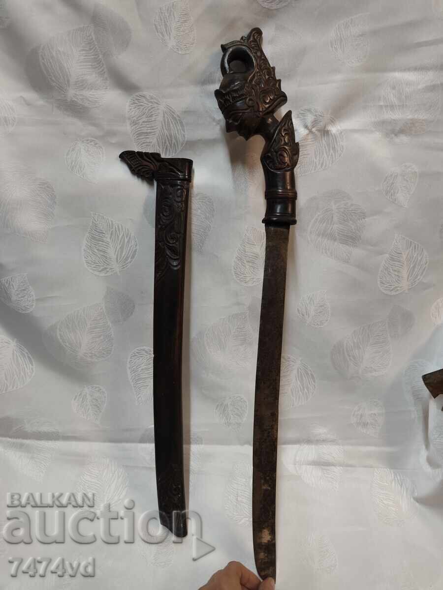 Cuțit-sabie indonezian autentic tip Golok