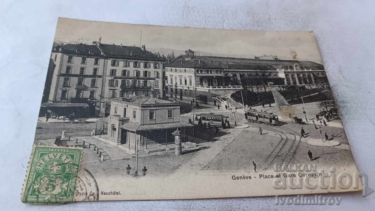 Postcard Geneve Place et Gare Cornavin 1907