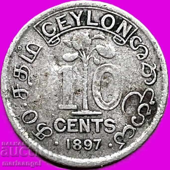 Ceylon 10 cenți 1897 Marea Britanie Victoria argint
