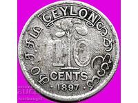 Ceylon 10 cenți 1897 Marea Britanie Victoria argint