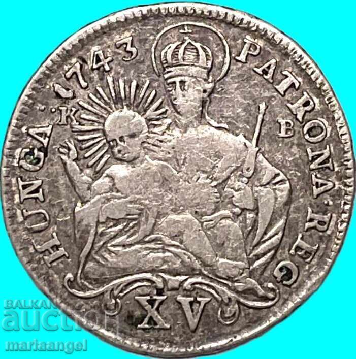 15 creițari 1743 Ungaria 8.11g Maria Terezia argint