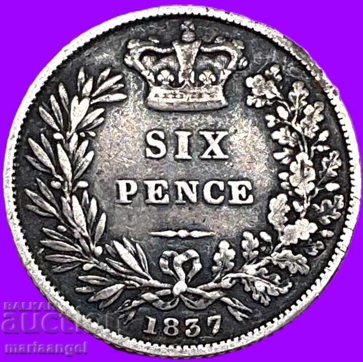 6 pence 1837 Marea Britanie William al IV-lea argint - 6