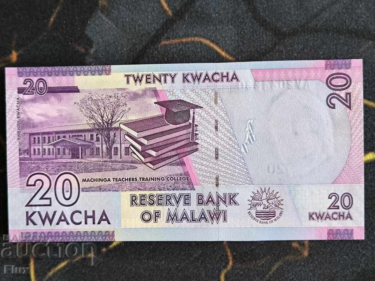 Τραπεζογραμμάτιο - Μαλάουι - 20 κβάτσα UNC | 2015 με τιμή € 1.75 | 3.42 BGN